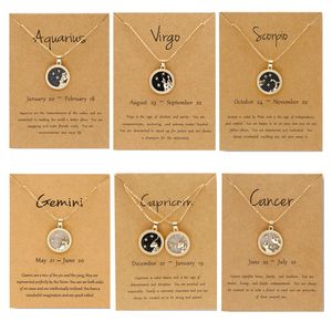 Moda 12 collane di costellazioni per donna uomo catena d'oro segno zodiacale collana con ciondolo tondo gioielli coppia in bianco e nero regalo di compleanno