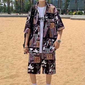 Erkek Eşofman Rahat Şort Tişörtü Kore Moda Setleri Hawaiian Gömlek Iki Parçalı Set 2021 Yaz Basketbol Hip Hop Giyim