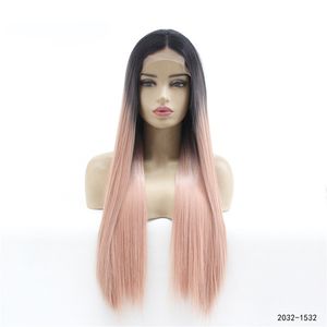 12 ~ 26 дюймов длинные синтетические кружева передние парики шелковистые прямые черные розовые смеси цвета моделирования человеческих волос парик 1808131бт5507