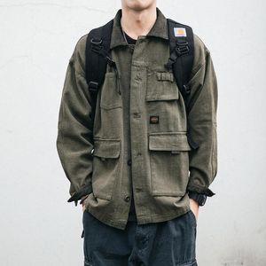 Японская уличная одежда Весенняя армейская зеленая рабочая куртка с лацканами 2021 Harajuku Повседневное качественное пальто Мужская одежда Военные топы Мужские куртки