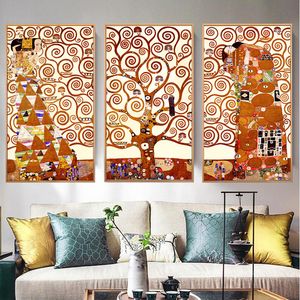 3 панели / набор Холст Картина Gustav Klimt Дерево жизни Фотографии на стене для гостиной Настенное искусство Печать Плакаты Unframed