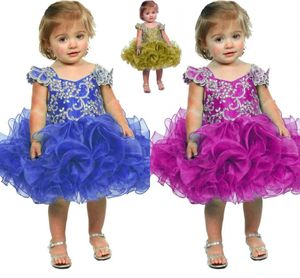 Küçük Kız Pageant Elbiseleri Bebek Kız Bebek Toddler Doğum Günü Pageant Elbise Kısa Uzunluk Çırpılmış Moda Balyosu Tutu Hy1199