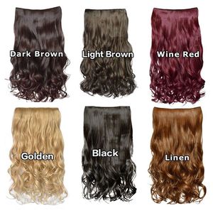 Bayanlar uzun dalga ısıya dayanıklı fiber sentetik klips saç uzantıları kadınlar 5 klip dalgalı saç parçaları aksesuarları siyah koyu kahverengi 5392326