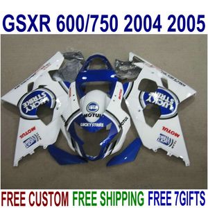SUZUKI GSXR600 GSXR750 2004 için ABS kaporta kiti 2005 K4 GSX-R600 / 750 04 05 beyaz mavi ŞANSLı STRIKE yüksek dereceli fairings set R47J