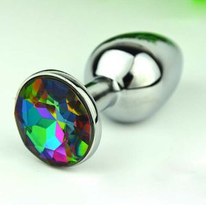Metal Paslanmaz Butt plug Gümüş Anal plug ile elmas düğme S / M yetişkin ürün anal oyuncak JJD2224