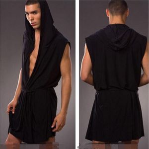 Verão Sexy 2 em 1Hooded Kimono Robe Para O Homem de Gelo Seda Sem Mangas Pijama Roupão de Banho Yoga Desgaste Livre grátis