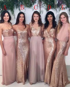 Yeni Ucuz Arap Bling Gül Sizli Nedime Elbiseler Düğünler İçin Karışım Stili Konuk Elbise Dusky Pembe Şifon Hizmetçisi Onur Önlükleri