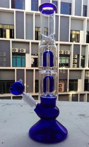 Toptan Satış - İki işlev 4 Kol percolator cam bong cam su borusu mavi cam 19mm kase ve petrol teçhizat ile sigara boru