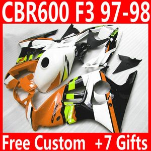 HONDA F3 fairings CBR600 1997 için tam uygun 1998 CBR 600 97 98 sarı beyaz siyah fairing vücut kiti QY90