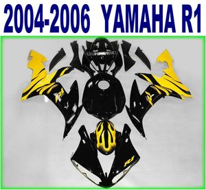 100% Enjeksiyon kalıplama YAMAHA 2004 2005 2006 YZF R1 için set en düşük fiyat fairings set sarı siyah motosiklet kaporta kiti 04-06 yzf-r1 RY25