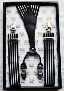Мужская натуральная кожа Y-Back Button Suspender Tuxedo Регулируемой Полосатого Solid печать Clip-On Metal Скоба с коробкой