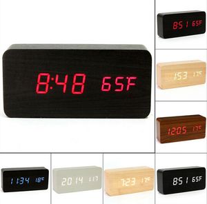 Fashion Hot Modern sensor Wood Clock Dual led display Bamboo Clock digital alarm clock Led Clock Show Temp Time Voice Control