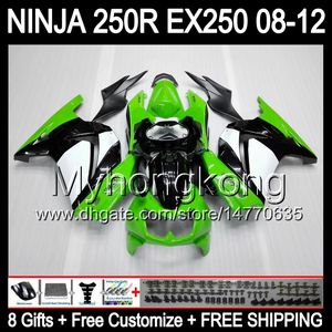 KAWASAKI ZX 250R EX250 08-12 MY24 Yeşil beyaz ZX250R için 8Gifts + Vücut 08 09 10 11 12 EX 250 ZX250R 2008 2009 2010 2011 2012 Kalafatlama