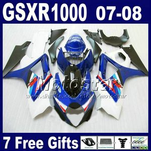 SUZUKI 2007 2008 için ABS kaporta kiti GSX-R1000 k7 kaportalar GSXR1000 07 GSXR 1000 08 mavi beyaz siyah motobike seti FD24 + Koltuk davlumbazı