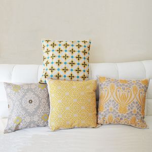 Wholesale-1 Pcs 45x45cm Retro Yellow Flower Pillow Case Cover Four Pattern Cotton Home Linen Back Throw Supplies