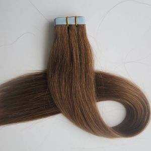 En kaliteli 50g 20 adet Bant saç uzantıları 18 20 22 24 inç # 8 / Açık Kahverengi Düz Brezilyalı Hint Tutkal Cilt Atkı insan saçı