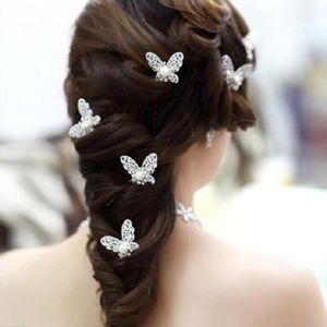 Strass cristal Artificial Pérola Borboleta Flor Grampos de Pino de Cabelo Grampos de cabelo Mulheres Cabelo Jóias de Casamento de Prata