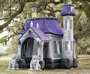 6m Inflatable Halloween Arch Air Blown Demon Castle Purple Ghost Tunnel Haunted House for Party and Mall Halloween Decoration