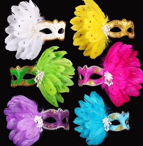 Renkli Çizim Tüy Gem İnci Maskesi Moda Kadınlar Cadılar Bayramı Mardi Gras Karnaval Paskalya Partisi Kostüm Maskesi Damla Nakliye