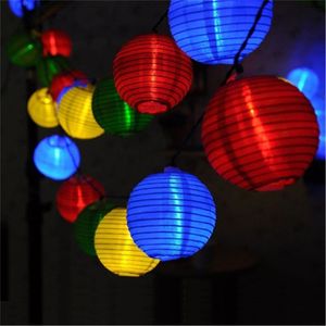 10 LED 20 Светодиодная Водонепроницаемая солнечная энергия Фонарь Лампы Праздничный сад Шарика Строка Fairy Light Light Multi Color Рождество Открытое освещение 211104