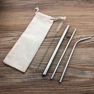 NEWMetal Reusable Stainless Steel Straws Straight Bent Drinking Straw With Case Cleaning Brush Set Party Bar accessory RRB12628