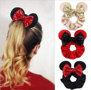 2021 Yeni Varış Pretty Fare Kulakları Sequins Saç Yay Kadınlar Kadife Scrunchies Moda Bel Saç Bantları Kafa Kız Şapkalar Için