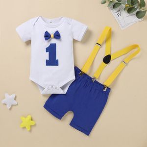 Bebek Setleri Erkek Bebek Papyon Romper Bodysuit Komik İlk Doğum Günü Giysi Kıyafetler Set Conjuntos de Menino 2021 Giyim