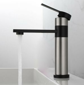 Stainless Steel 304 Bathroom Basin Sink Tap Hot Cold Mixer Single Handle Washbasin Faucet Brushed Nickel Black Single Hole Deck Mounted