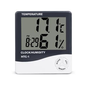 Digital LCD Temperature Instruments Hygrometer Clock Humidity Meter Thermometer with Calendar Alarm HTC-1