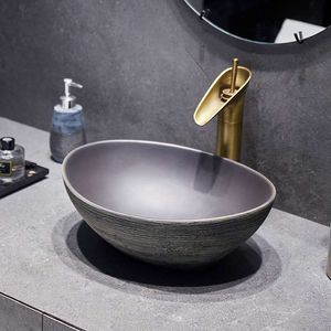 Modern Stil Sanat Lavabo Seramik Banyo Lavabo Tuvalet Odası Oval Mermer Porselen Yıkama Havzası