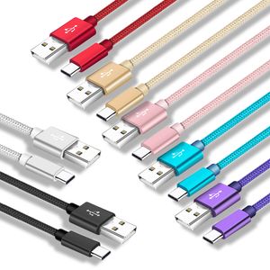 Tip C Naylon Örgülü 1 M 2 M 3 M Mikro USB Cep Telefonu Kabloları Şarj Sync Veri Dayanıklı Hızlı Şarj Şarj Kablosu Android V8 Akıllı Telefon için