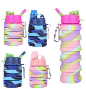 17 oz Складные водяные тумблеры Бутылки Reuseabret BPA Бесплатные силиконовые складные спортивные бутылки для путешествий в тренажерном зале. Походы с утечкой.