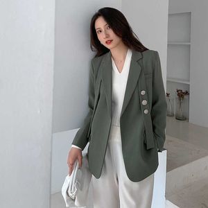 Женщины Осень Работа Офис Леди Костюм Blazer Feminino Business Femme Случайные Зеленые Зеленые Зеленые Зеленые Куртки Belled Blazers Part Mujer 210608