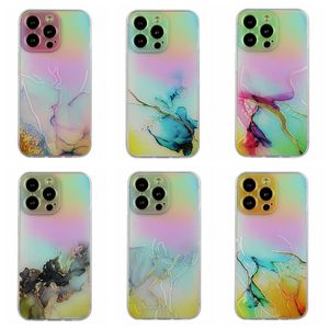 Bling Lazer Renkli Mermer Yumuşak TPU Telefon Kılıfları İPhone 14 13 13 Pro Max 12 Mini 11 XR XS X 8 7 SE2 Doğal Granit Kaya Taş İnce Delik Kadın Kız Lady Fashion Back Cover