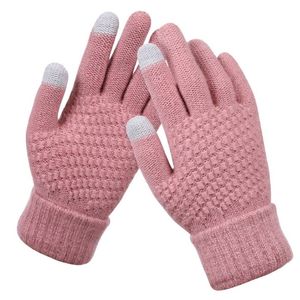 Фреллис вязаная перчатка сплошной цвет без скольжения утолщение варежки зимние теплые леди сенсорный экран шерстяные перчатки женщины 4 2dq G2