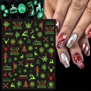 Floresan Nail Art Etiketler Noel Tema Karanlık Aydınlık Çivi Içinde Glow Sticker Kar Tanesi Elk Ağacı Tasarım Yapışkan Manikür Noel Hediye Için