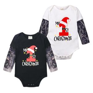Рождественские осень младенца рожденные детка мальчики девушки с длинным рукавом татуировки печатание игреты одежды одежды малыша комбинезон 210429