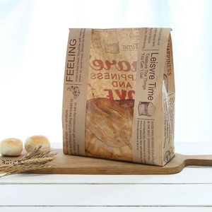 Bolsa de papel de pão kraft com janela Evitar Óleo amor torrada torrada saco de papel takeaway alimento mão feita pacote sacos rrf11906