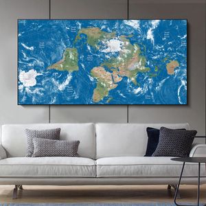 Dünya Haritası Afiş Mavi Baskılar Tuval Boyama Duvar Sanatı Resimleri Oturma Odası için Kapalı Dekorasyon Dekoratif Cuadros Deniz Okyanusu
