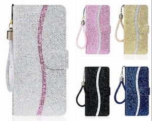 Samsung Galaxy S23 Ultra Plus A54 A34 A14 5G A24 4G Pulin Deluxe Glitter Flip Kapak Tutucu Stand Pouch Cute Lanyard için Bling Sparkle Deri Cüzdan Kılıfları