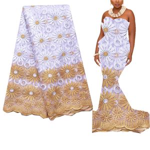 Белая кружевная ткань 5 ярдов вышитые швейцарские чистые материалы золотые французские кружевы ткани роскошь для африканского свадебного платья 2022