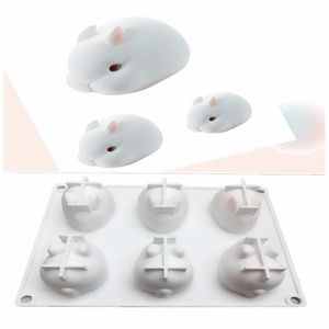 DIY 3D Tavşan Silikon Kek Kalıpları Pişirme Tatlı Mus 6 Formları Hayvan Dekorasyon Kalıpları Bakeware