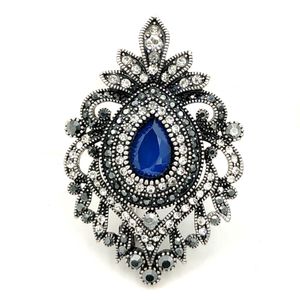 Türk Vintage Açılıyor Scroll Craft Açacağı Paver Temizle Kristal Koyu Mavi Broşlar Çiçek Oval Şekilli Pins Kraliyet Takı Kadınlar Için