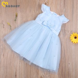 6M-5Y Sommer Kleinkind Baby Kind Mädchen Tutu Kleid Prinzessin Bogen Perle Ballkleid Kleider Party Kostüme Rosa Blau orange 210515