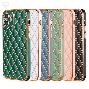 Lambskin 6D galvanizado casos de telefone treliça de diamante Full Lens Proction Soft TPU Case para iPhone15 14 13 12 11 Pro Max XR XS X 7 8 Plus 6