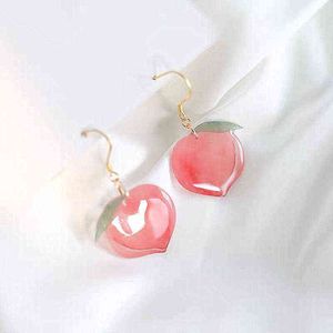 2021 летние горячие корейские акриловые модные розовые персиковые серьги для женщин девушки милые сладкие украшения подарок мода фрукты oorbellen G220312