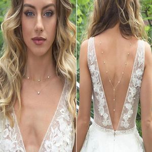 Correntes de strass incrustadas de gota longa colar de volta de noiva corrente de corpo feminino joias de casamento para mulheres bijuteriascorrentes