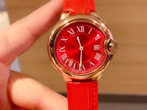 Yeni Kadın Kuvars Saatler Bayanlar Paslanmaz Çelik Roma Dijital Saatler Rahat Kırmızı Deri Kayış Rhinestone Bilezik 36mm