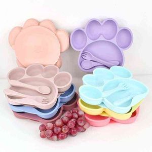 Baby Silicone Sucker Tableware для детского мультфильма собаки когти против осени тарелка младенческие дети Дополнительные пищевые чаши мягкие блюда G1210