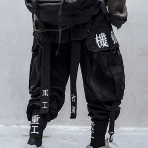 Japon Streetwear Techwear Kargo Pantolon Erkekler Için Baggy Geniş Bacak Siyah Jogger 211006